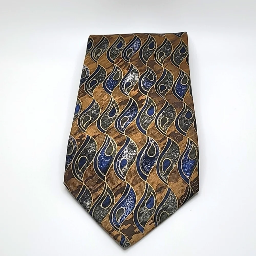 Louis Roth Made in Italy 100% Silk Brown Blue Geometric Men's Tie